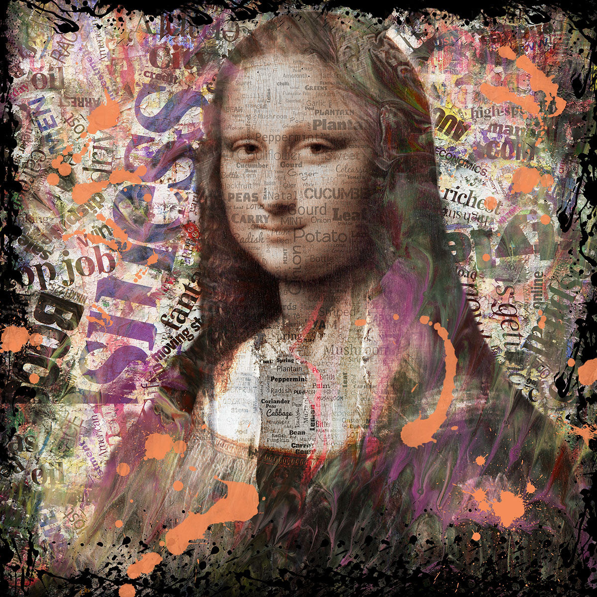 Glasschilderij 100x100cm Mona Lisa met kranten