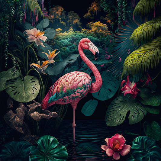 Glasschilderij 80x80cm Flamingo rechts