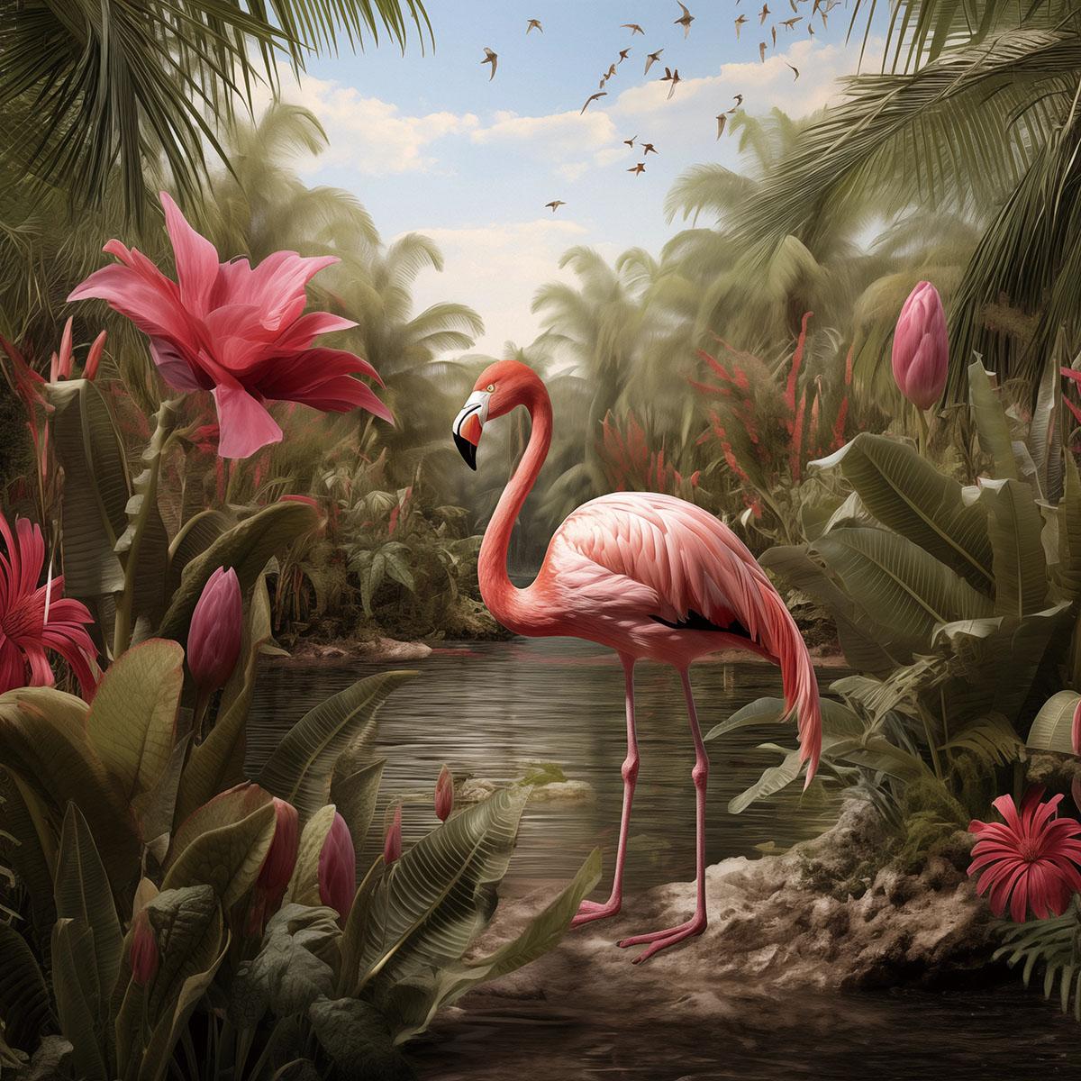 Glasschilderij 80x80cm Flamingo