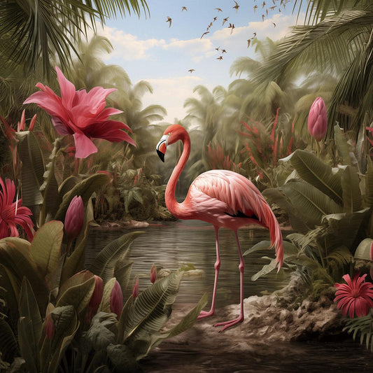 Glasschilderij 80x80cm Flamingo