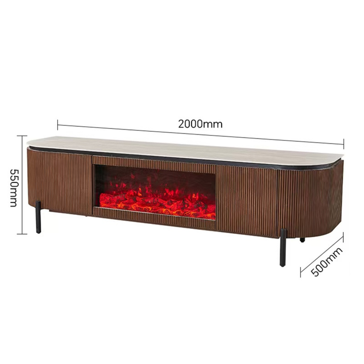 AQUA TV-MÖBEL BRAUN MIT KAMIN 200X50X55 BEIGE KERAMIK