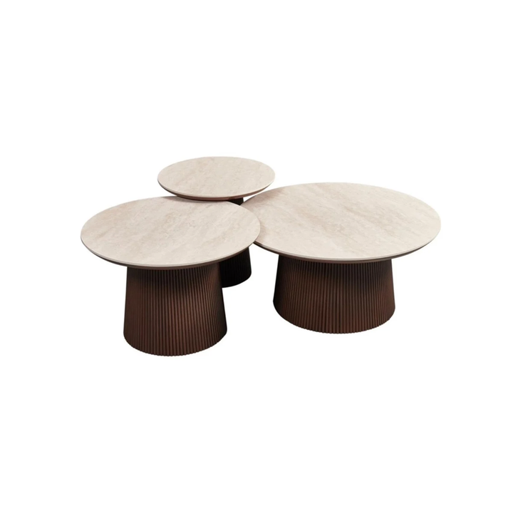 AQUA COUCHTISCH-SET BRAUN 80/38|65/42|50/46 BEIGE KERAMIK