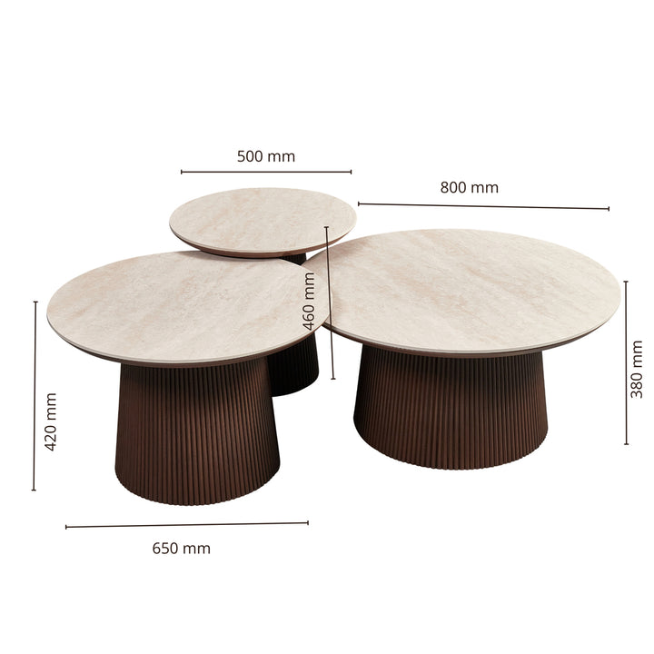 AQUA COUCHTISCH-SET BRAUN 80/38|65/42|50/46 BEIGE KERAMIK