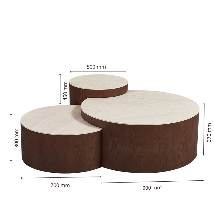 AQUA COUCHTISCH-SET BRAUN 90/37|70\30|50/45 BEIGE KERAMIK