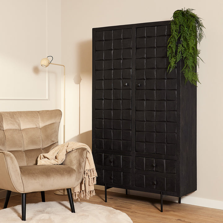 Schrank Brandy Black | 2 Türen 4 Schubladen