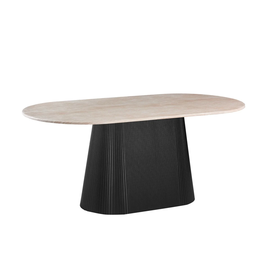 KIMBERLY SCHWARZER ESSTISCH OVAL 180X90X75 FLINTSTONE KUNSTMARMORPLATTE