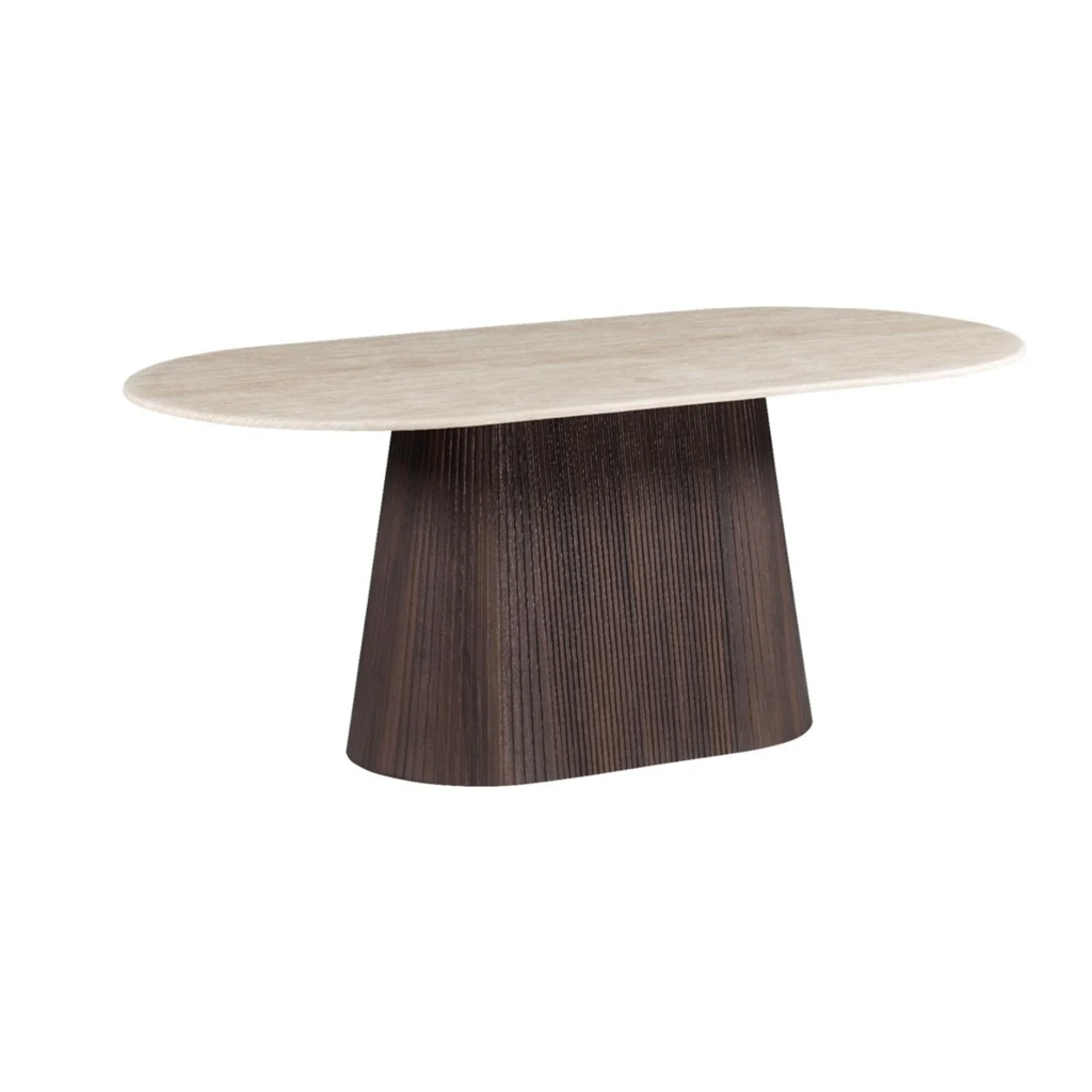KIMBERLY BROWN EETTAFEL OVAL 200X90X75 FLINTSTONE FAUX  MARBLE TOP